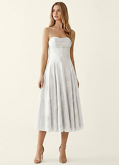 Verena White Alabaster Jacquard Midi A-line Graduation Dress image4