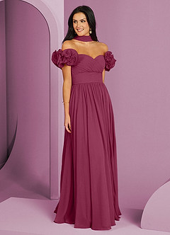 Barbie ♥ Azazie Brautjungfernkleider Wandelbar A-Linie Schulterfrei Chiffon Kleid Maulbeerrot image3
