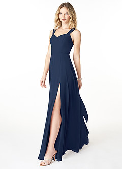 Azazie Julie Bridesmaid Dresses Dark Navy A-Line Sweetheart Neckline Chiffon Dress image3