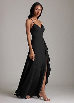 Azazie Naeem Vestidos de damas de honor Vestido de Negro de Gasa de Corte en A con Cuello en V fruncido image4