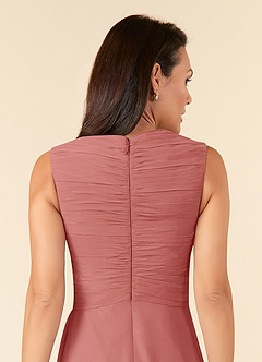 Azazie Theron Mère de la mariée Robes Robe Trapèze en Mousseline de soie Col V plissé Antique Rose image5