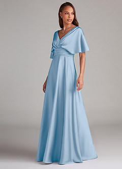 Azazie Pamela Robes de demoiselle d'honneur Robe Trapèze en Satin extensible Plissée Poudre Bleue image4