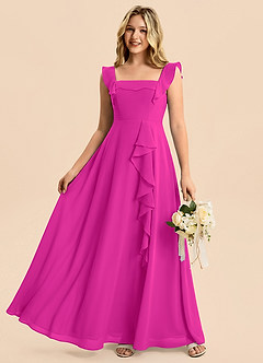 Azazie Nori Junior Fuchsia A-Line Ruched Chiffon Dress image6