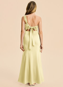 Azazie Ren Junior Robe Trapèze en Satin extensible Plissé Sorbet Citron image1