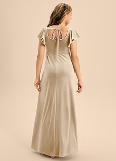 Azazie Bondi Junior Vestido de Champán de terciopelo de Corte en A con Lazo image2