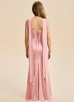 Azazie Sorrel Junior Powder Pink Mermaid Ruched Stretch Satin Dress image2