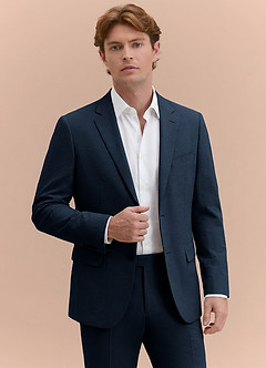 front Miles Navy Blue Seersucker Trousers Suit