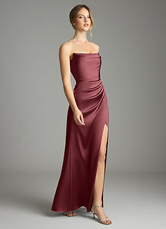 Azazie Leonis Bridesmaid Dresses Merlot Mermaid Pleated Stretch Satin Convertible Dress image6