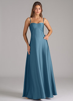 Azazie Valentine Brautjungfernkleider A-Linie Korsett Stretch-Satin Kleid Bermudablau image3