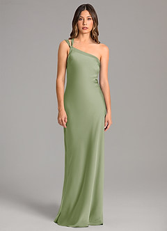 Azazie Monroe Bridesmaid Dresses Dusty Sage Mermaid One Shoulder Stretch Satin Dress image4
