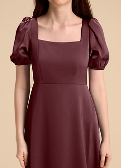Azazie Briar Junior Sangria A-Line Bow Stretch Satin Dress image8