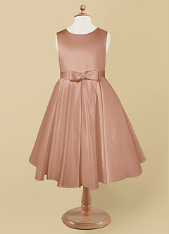 Azazie Coco Flower Girl Dresses Champagne Rose A-Line Bow Matte Satin Dress image5