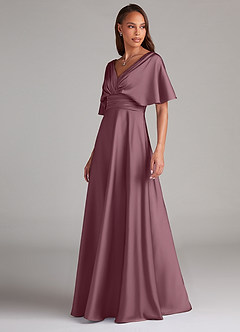 Azazie Pamela Robes de demoiselle d'honneur Robe Trapèze en Satin extensible Plissé Améthyste image4