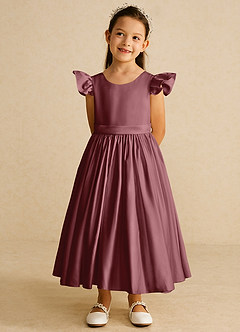 Azazie Violeta vestidos de niña de las flores Vestido de Rosa Del Desierto de Satin Mate de Vestido de gala con Lazo image6