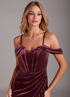 Azazie Jas Bridesmaid Dresses Raspberry Sheath Off-The-Shoulder Corset Velvet Convertible Dress image6