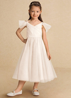 Azazie Lizzette Robe Demoiselle D'honneur Fillette Robe Trapèze en Tulle Rayé Albâtre Blanc image6