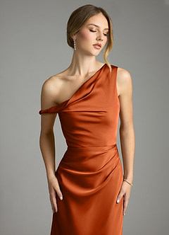 Azazie Emerson Bridesmaid Dresses Burnt Orange Mermaid Off the Shoulder Stretch Satin Dress image6