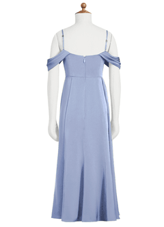 Azazie Amyra Junior Ice Sheath Off the Shoulder Stretch Satin Dress image7
