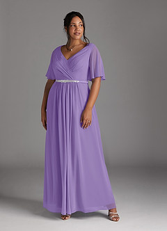 Azazie Tricia Kleider für die Brautmutter A-Linie V-Hals Gefaltet Chiffon Kleid Tahiti image8