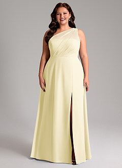 Azazie Phaedra Bridesmaid Dresses Lemon Sorbet A-Line One Shoulder Chiffon Dress image7