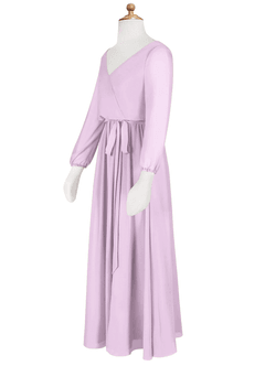 Azazie Angelica Junior Frosted Lilac A-Line Pleated Chiffon Dress image10