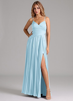 Azazie Vini Robes de demoiselle d'honneur Robe Trapèze en Satin extensible Plissée Bleu Ciel image3