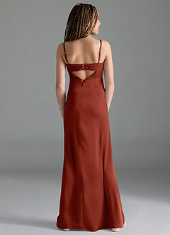 Azazie Leonis Junior A-Linie Plissee Stretch-Satin Kleid Terrakotta image2