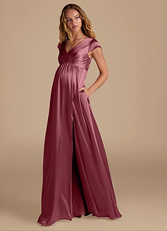 Azazie Allessia vestidos de dama de honor de maternidad Vestido de Corte En A Hasta el suelo Satén Metálico image3