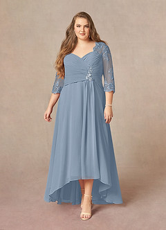 Azazie Devereaux Mother of the Bride Dresses Dusty Blue A-Line Lace Chiffon Dress image6