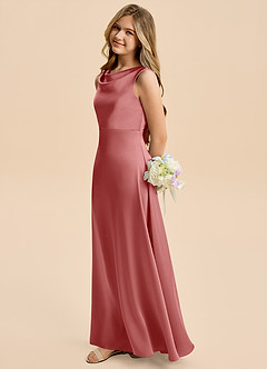 Azazie Kiki Junior Robe Trapèze en Satin extensible Arc Antique Rose image1