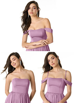 Azazie Morana Brautjungfernkleider Wandelbar A-Linie Schulterfrei Stretch-Satin Kleid Blauregen image10