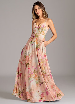 Azazie Amani Bridesmaid Dresses Abstract Bouquet Floral A-Line Pleated Chiffon Dress image1