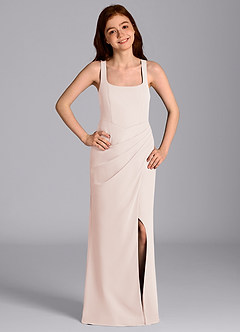 Azazie Mero Junior Vestido de Pétalo De Rosa de Gasa de Corte Sirena con Plisado image3