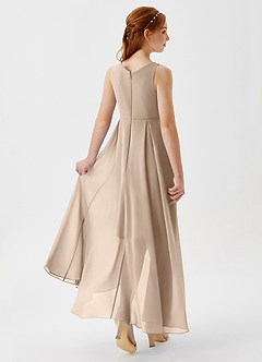 Azazie Lizette Junior Robe Trapèze en Mousseline de soie Plissée Taupe image2