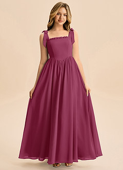 Azazie Delia Junior Abito A-Line in Chiffon Fiocco Gelso image3