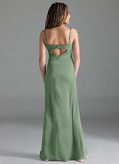 Azazie Leonis Junior Matcha A-Line Pleated Stretch Satin Dress image2