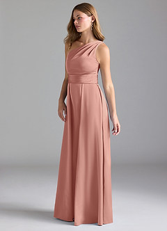 Azazie Dallas Bridesmaid Dresses Rosette A-Line One Shoulder Stretch Satin Dress image5