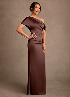 Azazie Rutha Kleider für die Brautmutter Etui One-Shoulder Stretch-Satin Kleid Espresso image3