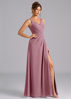 Azazie Bernice Final Sale Vintage Mauve A-Line Pleated Chiffon Dress image3