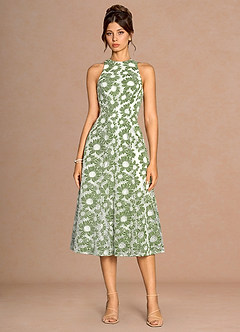 Selira Green And White Midi Dress image3