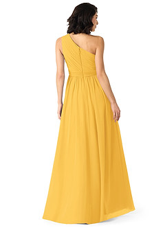 Azazie Mathilda Bridesmaid Dresses Marigold A-Line One Shoulder Chiffon Dress image2