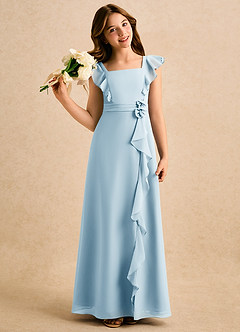 Azazie Soso Girls Formal Flower Girl Dresses Sky Blue A-Line Pleated Chiffon Dress image1