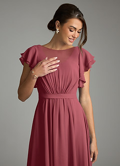 Azazie Daphne Modest Bridesmaid Dresses A-Line Ruffled Chiffon Floor-Length Dress image5