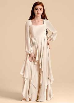Azazie Clara Junior Robe Trapèze en Mousseline de soie Blouson Albâtre Blanc image5