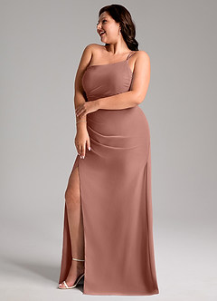 Azazie Eren Vestidos de madrinha de casamento Vestido Cedro Rosa de Chiffon de Bainha com Um ombro image11