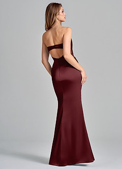 Azazie Olea 신부 들러리 드레스 인어 스트랩리스 스트레치 새틴 바닥 길이 드레스 image5