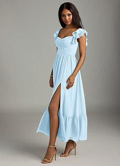 Azazie Anaya Bridesmaid Dresses Sky Blue A-Line Pleated Chiffon Dress image4