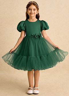 Azazie Cocoa Flower Girl Dresses Dark Green Ball-Gown Pleated Tulle Dress image5