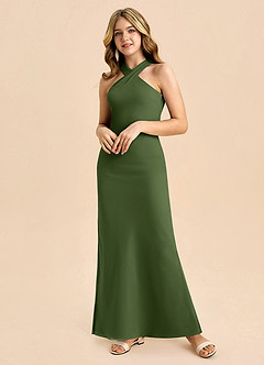 Azazie Doretta Junior Robe Fourreau en Mousseline de soie Plissée Olive image5