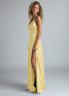 Azazie Davis Bridesmaid Dresses Lemon Sorbet A-Line Pleated Stretch Satin Dress image6